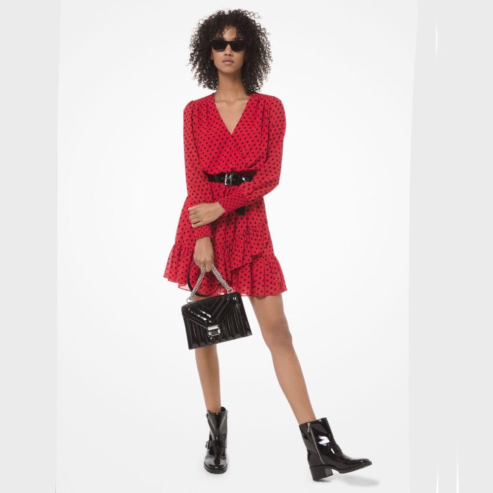 NWT Michael Kors Dot Georgette Ruffle Dress Large